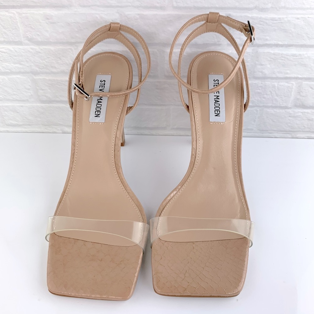 NEW! Steve Madden Collided Snake Heel Sandals Tan Size 9